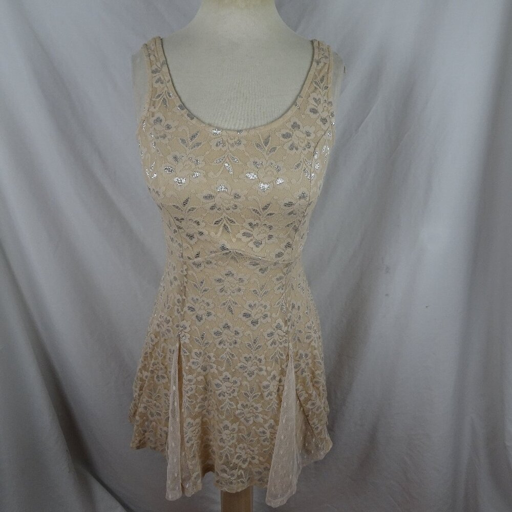 Lily Rose Lace with Metallic Light Beige Dress Size S